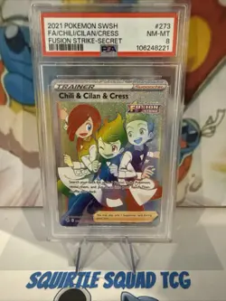 2021 POKEMON FUSION STRIKE #273/264 CHILI & CILAN & CRESS SECRET RARE PSA 8 - Image 1