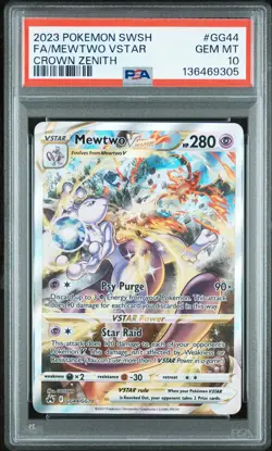 2023 POKEMON SWORD & SHIELD CROWN ZENITH #GG44 FULL ART/MEWTWO VSTAR PSA 10 - Image 1