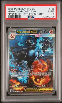 2025 POKEMON PFL EN-PHANTASMAL FLAMES #125 MEGA CHARIZARD X EX PSA 9 - Image 1