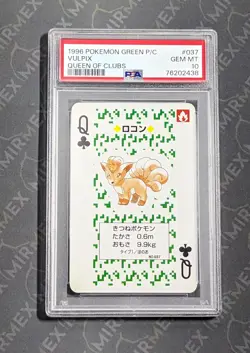 Pokemon PSA 10 Vulpix #037 Queen Of Clubs Green Playing Card Poker 1996 Japanese - Image 2