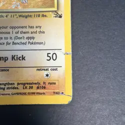 Hitmonlee 7/62 Holo Fossil Set Pokemon Card WOTC Played - Image 3