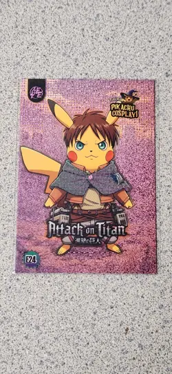 Attack on Titan Pikachu Cosplay – Purple Holo Foil – Fan Art Parody Card - Image 1