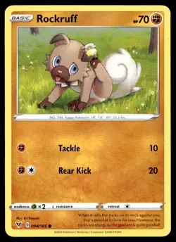 Rockruff 94/185 Pokemon Card Vivid Voltage Common 70 HP Lightly Played DY - Image 1
