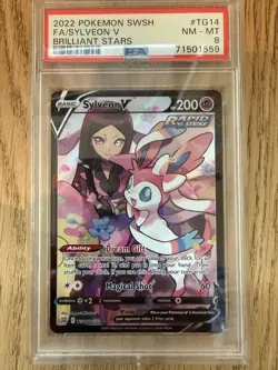 2022 POKEMON SWORD & SHIELD BRILLIANT STARS #TG14 - SYLVEON - FULL ART V - PSA 8 - Image 1