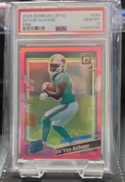 2023 Panini Donruss Optic Rated Rookie De'Von Achane #269 Pink Prizm PSA GEM 10 - Image 1