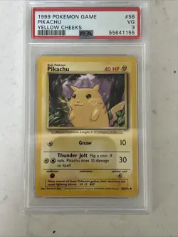 1999 Pokemon Game Pikachu Yellow Cheeks - Shadowless - PSA 3 #58 - Image 1