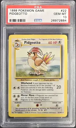 1999 POKEMON GAME #22 PIDGEOTTO PSA 10 - Image 1