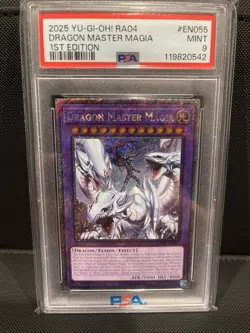YU-GI-OH! QUARTER CENTURY STAMPEDE Dragon Master Magia RA04-EN055 Platinum PSA 9 - Image 1