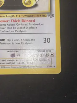 Pokemon Snorlax 27/64 – Jungle – Non Holo – Moderate Play - Image 4