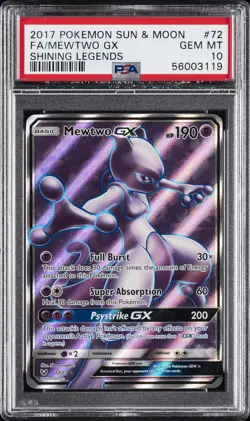 2017 POKEMON SUN & MOON SHINING LEGENDS #72 FULL ART/MEWTWO GX PSA 10 - Image 1
