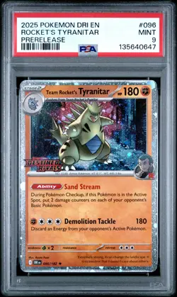2025 POKEMON DRI EN-DESTINED RIVALS PRERELEASE TEAM ROCKET'S TYRANITAR PSA 9 - Image 1
