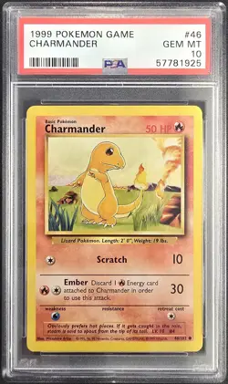 1999 POKEMON GAME #46 CHARMANDER PSA 10 - Image 1