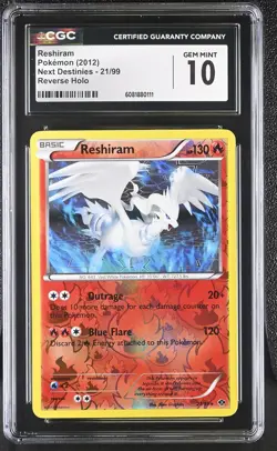 CGC 10 GEM MINT Reshiram 2012 Next Destinies 21/99 Reverse Holo Pokemon Card - Image 1