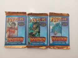 3x MTG Invasion Booster Packs FACTORY SEALED 1 of Each Pack Artwork - Image 1