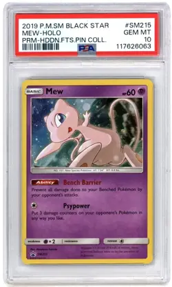 2019 POKEMON SM BLACK STAR PROMO HIDDEN FATES PIN COLL #SM215 MEW-HOLO PSA 10 - Image 1