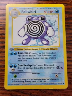 PL! Poliwhirl Pokemon 1999 Shadowless Base Set 1st Edition Vintage Rare # 38/102 - Image 1