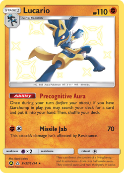 Lucario SV22/SV94 Shiny Rare Hidden Fates Shiny Vault Pokemon Near Mint - Image 1