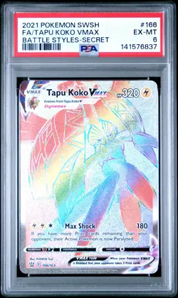 2021 POKEMON SWORD & SHIELD BATTLE STYLES SECRET FULL ART/TAPU KOKO VMAX PSA 6 - Image 1