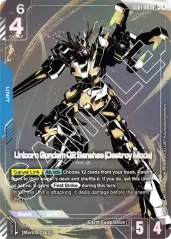 Unicorn Gundam 02 Banshee (Destroy Mode) (LR+) - GD01 Gundam Card Game NM - Image 2