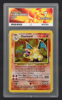 1999 Pokemon Base Set Charizard Holo #4 ACE 7 Near Mint - Image 1