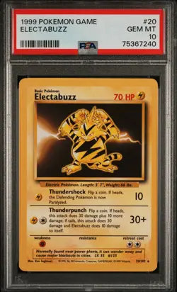 1999 POKEMON GAME #20 ELECTABUZZ PSA 10 - Image 1