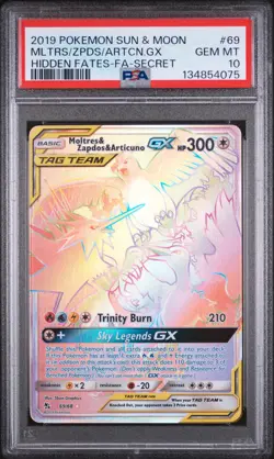 Pokemon PSA 10 Moltres & Zapdos & Articuno Gx 69/68 Hidden Fates Secret 2019 - Image 1