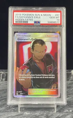 2019 POKEMON SUN & MOON HIDDEN FATES #67 FULL ART/GIOVANNI'S EXILE PSA 10 - Image 1