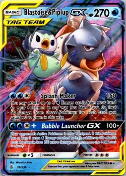 Blastoise & Piplup GX 38/236 Holo Rare GX Cosmic Eclipse Pokemon NM (SKU 1-5) - Image 1