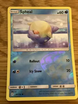 Spheal Pokemon Card 49/236 Reverse Holo- Used Sun & Moon/Cosmic Eclipse Set - Image 1