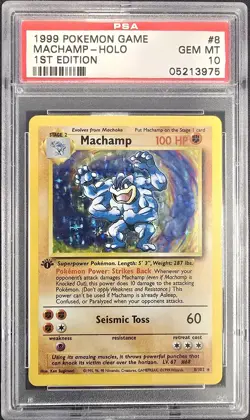 1999 POKEMON GAME 1ST EDITION #8 MACHAMP HOLO PSA 10 - Image 1