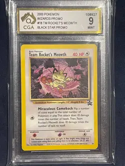 Team Rocket's Meowth # 18 Black Star Promo Pokemon Card 2000 WOTC tcg CGA MINT 9 - Image 1