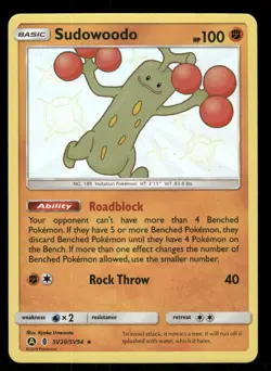 Pokemon Cards Sudowoodo SV20/SV94 Hidden Fates Rare Shiny NM - Image 1