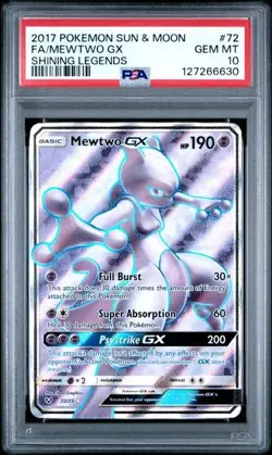2017 POKEMON SUN & MOON SHINING LEGENDS #72 FULL ART/MEWTWO GX PSA 10 - Image 1