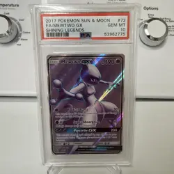 2017 POKEMON SUN & MOON SHINING LEGENDS #72 FULL ART/MEWTWO GX PSA 10 - Image 1