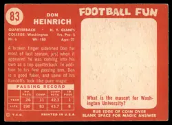 1958 Topps #83 DON HEINRICH (b) New York Giants VGEX - Image 2
