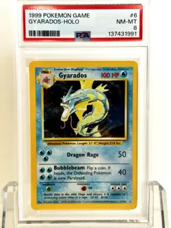 1999 Pokemon TCG Gyarados Base Set 6/102 Holo Unlimited Holo Rare PSA 8 - Image 2