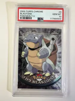 Blastoise No.9 PSA 10 GEM MINT Topps Chrome 2000 Holo Pokemon T.V. Card - Image 1