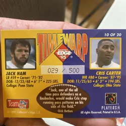1995 Collector's Edge - Time Warp Cris Carter, Jack Ham #10 Prism /500 - Image 2