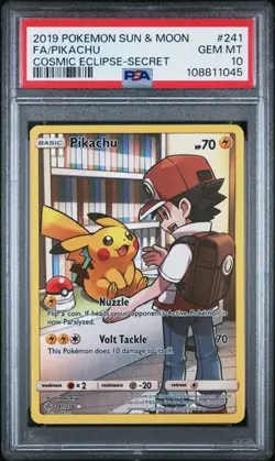PSA 10 PIKACHU 241 COSMIC ECLIPSE SECRET SUN & MOON POKEMON GEM MINT - Image 1