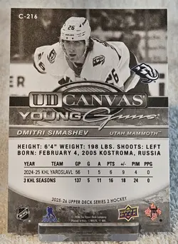 Dmitri Simashev 2025-26 Upper Deck Young Guns Canvas Black & White RC #C216 - Image 2
