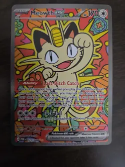 Pokemon Meowth EX Full Art Rare Holo Card 121/088 POR Basic Cat 170 HP TCG 2024 - Image 1
