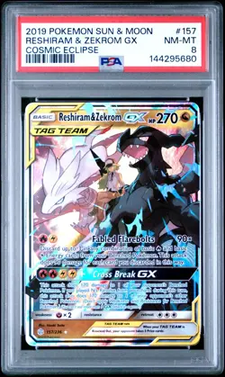 Pokemon Reshiram & Zekrom GX 157/236 - PSA 8 NM MT - Cosmic Eclipse Full Art - Image 1
