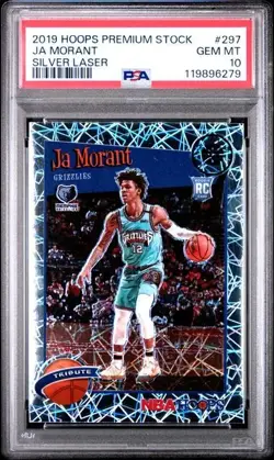 2019 Hoops Premium Stock Ja Morant PSA 10 GEM Silver Lazer Prizm ROOKIE RC #297 - Image 1