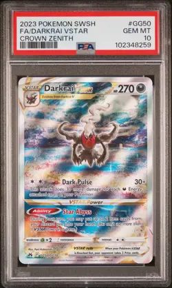 PSA 10 GEM MINT Darkrai VSTAR GG50/GG70 Crown Zenith Galarian Gallery Pokemon - Image 1