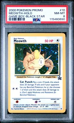 2000 POKEMON PROMO BLACK STAR GAME BOY #10 MEOWTH-HOLO PSA 8 - Image 1