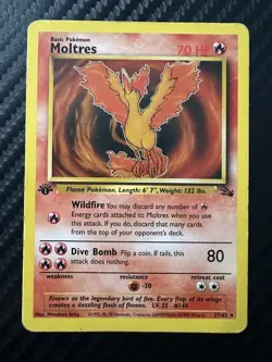 Moltres 27/62 1st Edition Non Holo Rare Fossil Set Pokemon Card WOTC TCG 1999 - Image 1