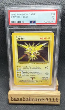 1999 Pokemon Base Set Zapdos 16/102 Unlimited Holo Rare PSA 5 EX P1 - Image 1