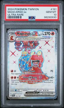 2024 POKEMON TWM EN-TWILIGHT MASQUERADE #191 MAGCARGO EX ULTRA RARE PSA 10 - Image 1