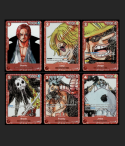 6 x ENGLISH RED FILM FOILS - SHANKS SANJI USOPP+ MORE P-016 ONE PIECE CARD GAME - Image 1
