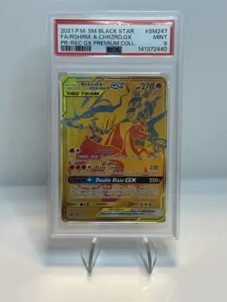 2021 POKEMON SM BLACK STAR PROMO #SM247 FULL ART/RESHIRAM & CHARIZARD GX PSA 9 - Image 1
